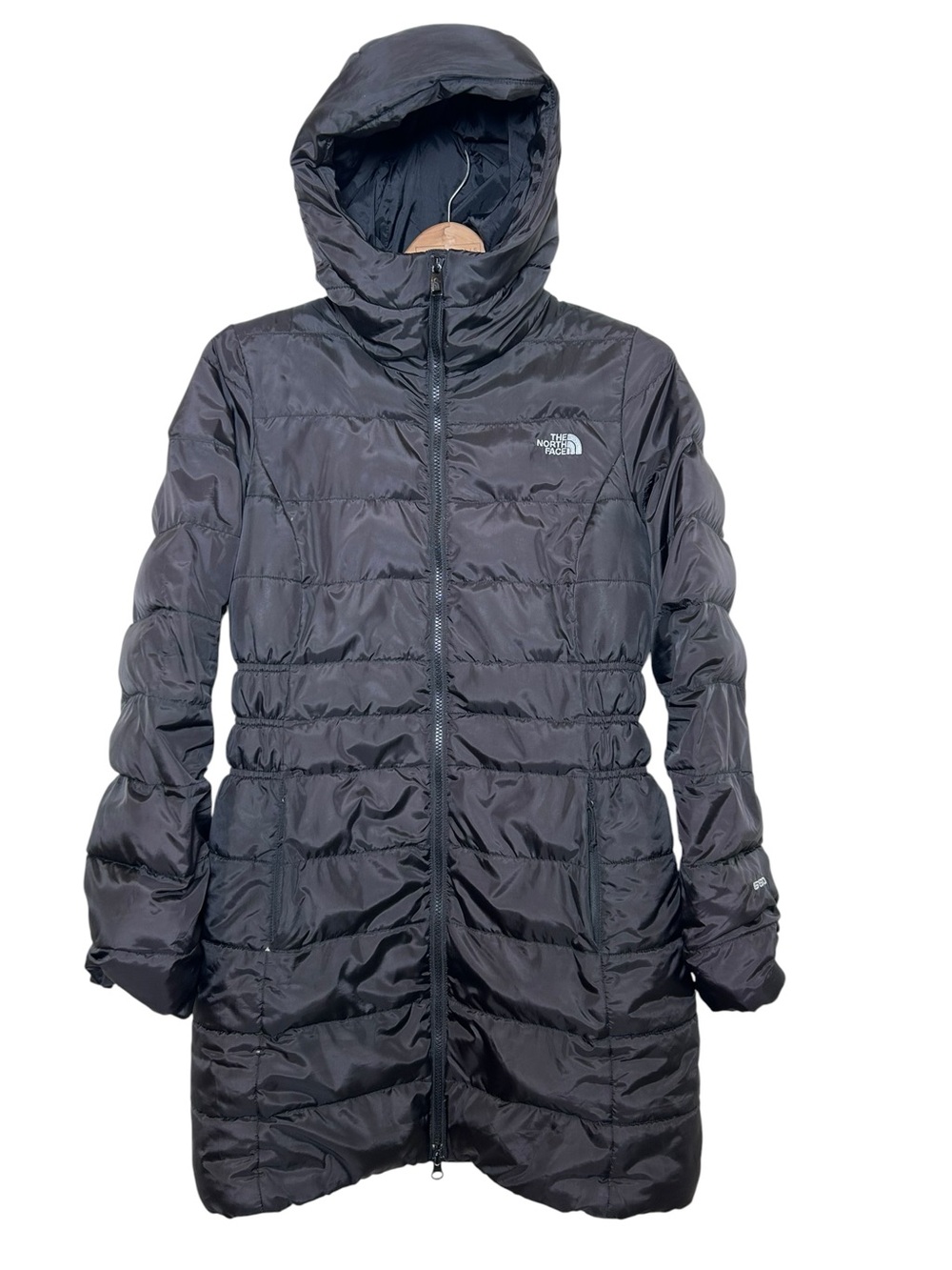 North Face women’s black Gotham 550 down parka size small hooded jacket puffer